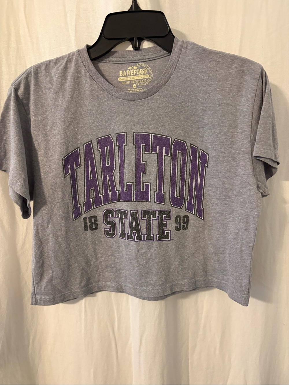 Tarleton State Gray Crop Top with Purple Logo